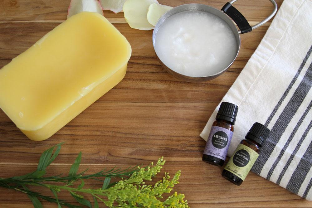 DIY essential oil lotion bars - ingredients - Edens Garden